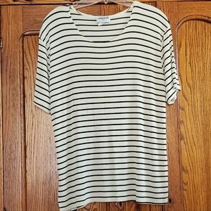 Women's Unique top. Size XL. Celery green and black stripe.